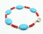 Desert Rain- Turquoise and Coral Bracelet