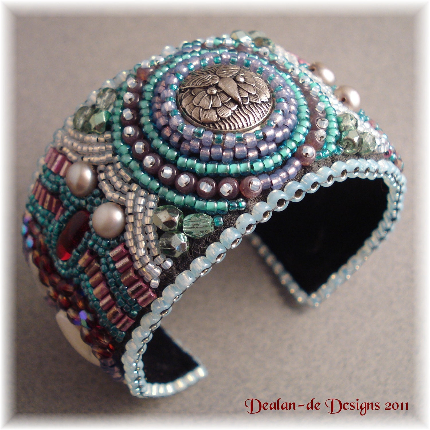 Items similar to snow owl  bead embroidery cuff bracelet on etsy