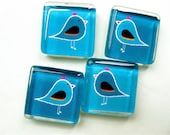 Glass magnets - Set of 4 Mod Birds in Teal