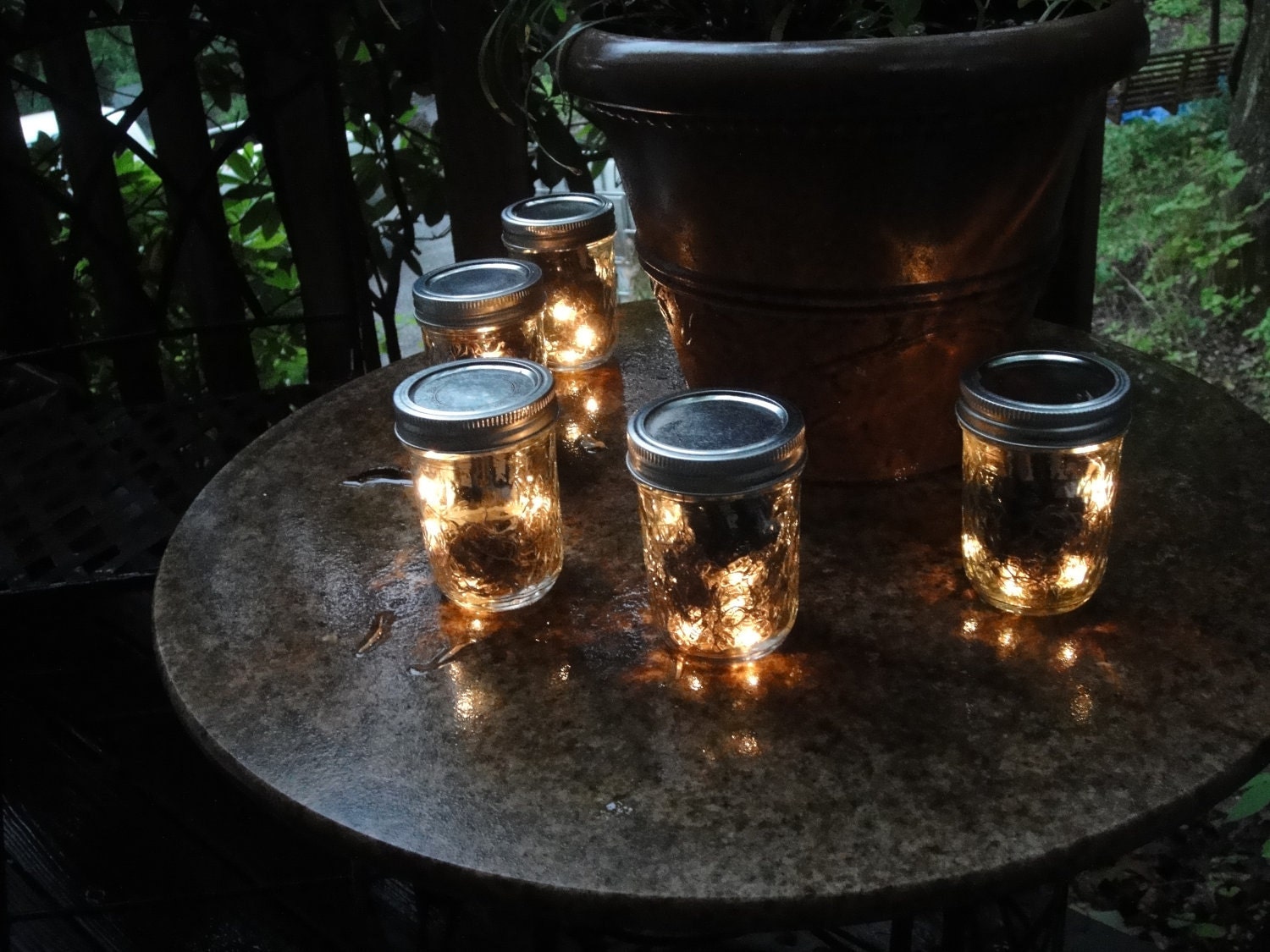 Set of 5,  8 oz. Mason Jar Firefly Lanterns-Battery Operated