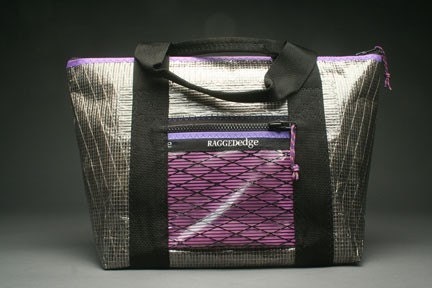 Vegan Tote Bag with Zip Top - Sailcloth: Gray and Violet