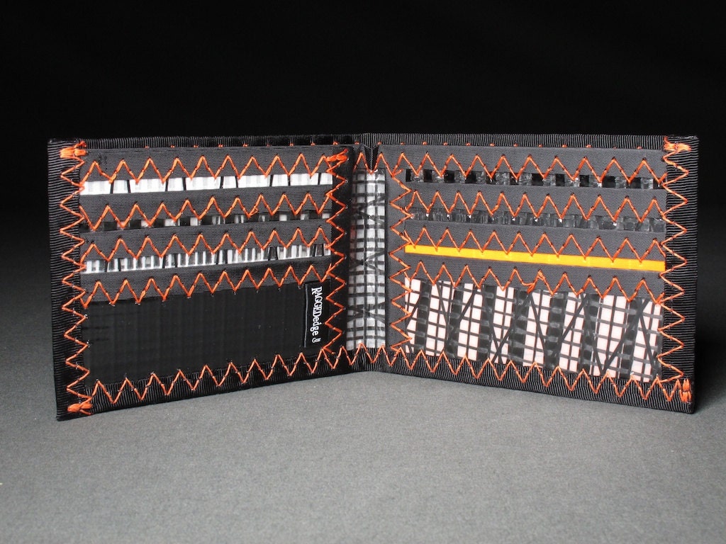 Carbon Fiber Bifold Mens Wallet - Carbon Fiber Black, White and Orange