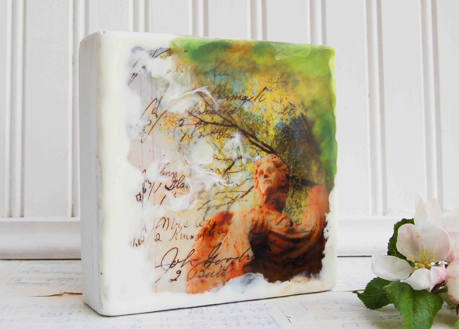 Garden ANGEL Original Encaustic Photo Painting
