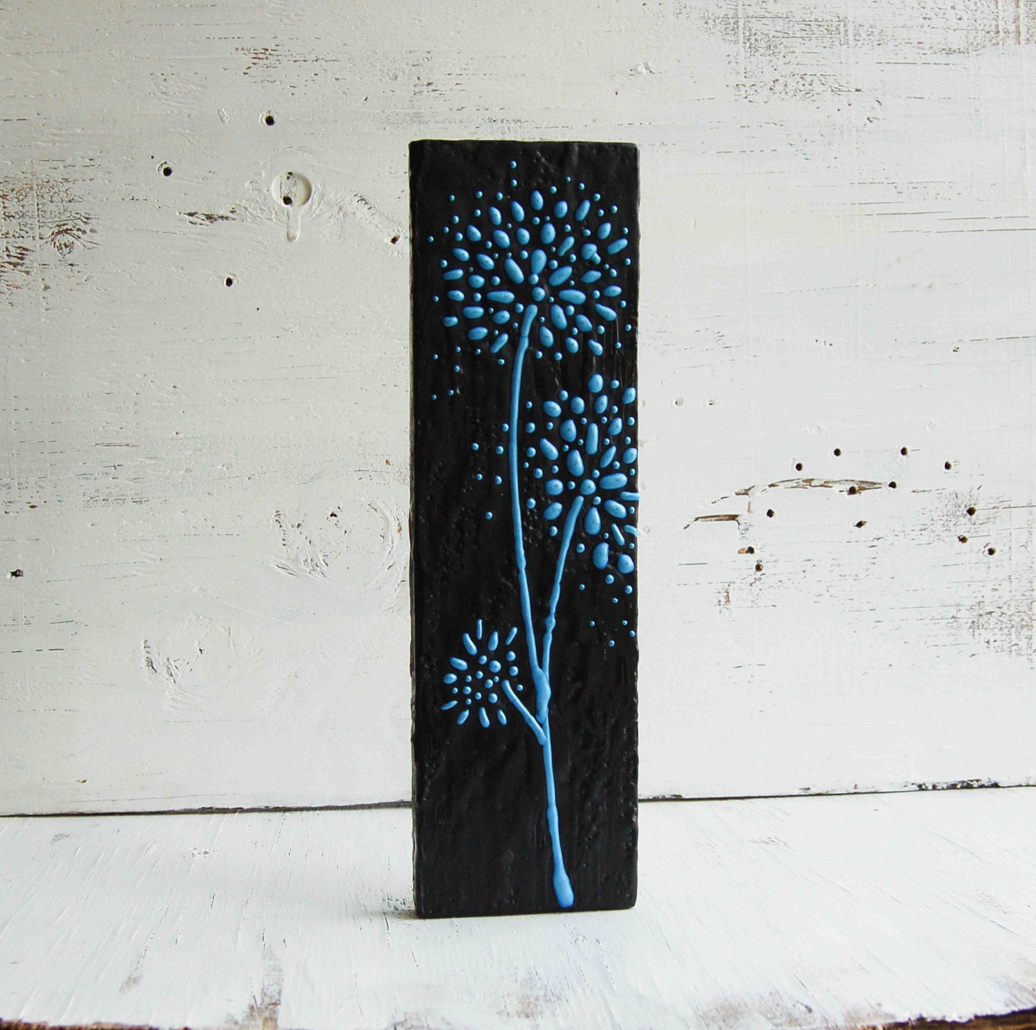 Turquoise Dahlias at Midnight Original Encaustic Painting