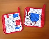 Handmade Upcycled Pot Holders With Kitchen Themed Vintage Fabric