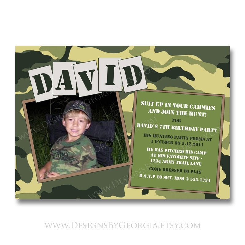 Camo Photo Invitation or Thank You Card