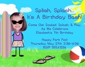 Pool Party Beach Party Birthday Invitation or Thank You Photo Card (Boy OR Girl)