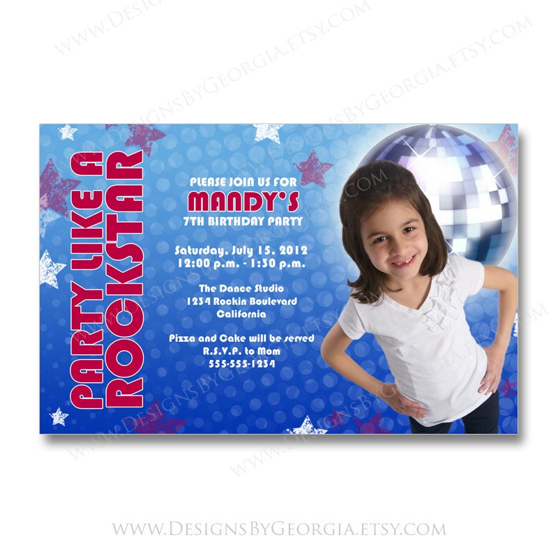 Hannah Montana Miley Cyrus Disco Rock Star Invitation or Thank You Card