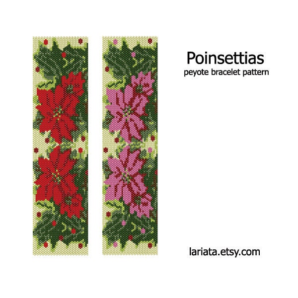 Christmas Poinsettias - Peyote Bracelet Pattern - INSTANT DOWNLOAD