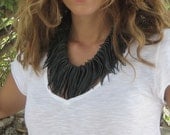 Boho chic style fringe statement necklace in black leather leather jewelry