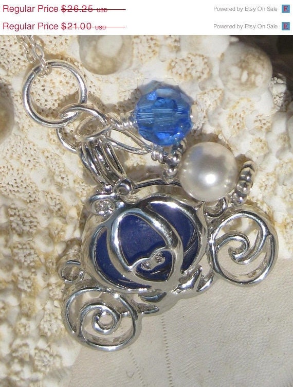 Sea Glass Necklace -  Cinderella Coach Locket Cobalt Blue SeaGlass Necklace Pendant