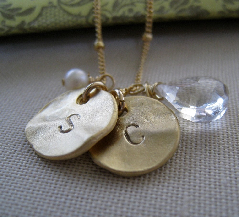 Custom initial necklace, personalized two hand stamped letter discs, birthstone, friendship, anniversary gifts, keepsake jewelry, weddings