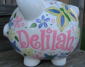 Butterflies and Flowers Personalized Piggy Bank