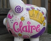 Bright and Girlie Princess- Large, Personalized Piggy Bank