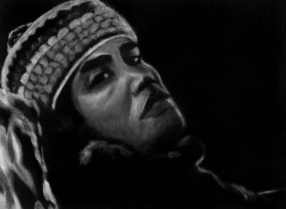 Ben Harper 9x12 ORIGINAL PAINTING- art, music, band, singer, black and white