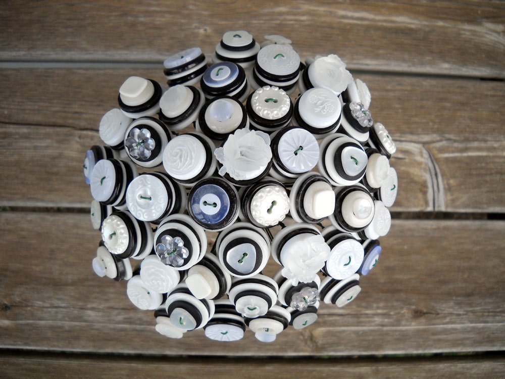 Black and White Bride Button Wedding Bouquet