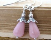 Vintage Rose Pink Teardrop Earrings, Antiqued Sterling Silver. Seattle Raindrops.