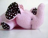 Elephant Plush Baby Toy - Stuffed Animal - Pink Fleece Brown accents- Small