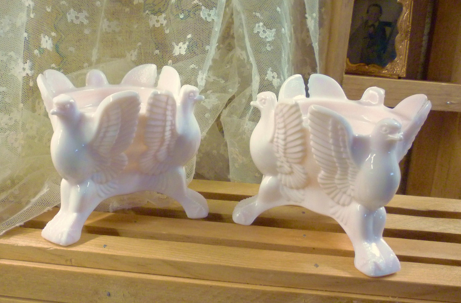 very rare shell pink eagle candleholders