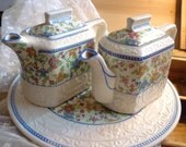 charming cottage style teapot duo with tray