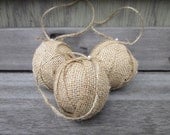 Rustic Christmas Burlap Ball Ornament - Natural - Set of 3