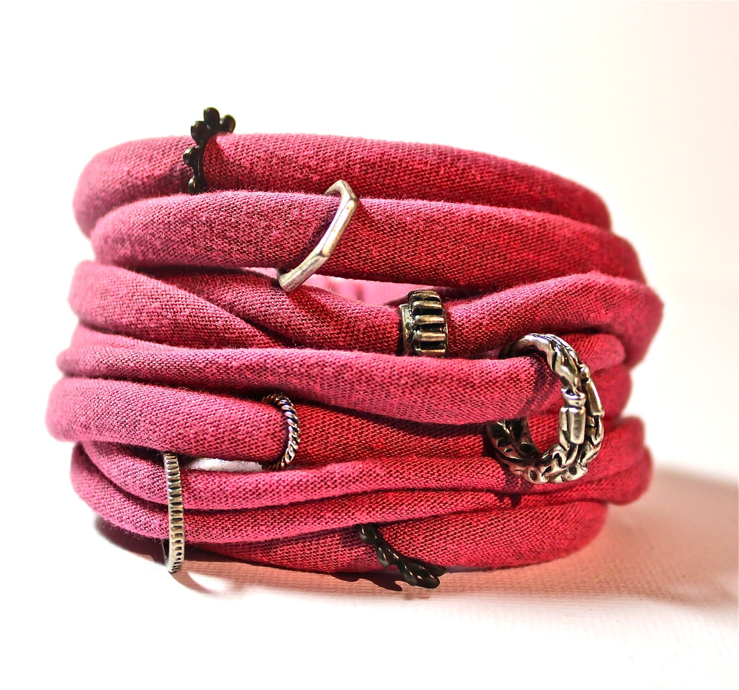 FABRIC BRACELETS cotton upcycled jersey cuff in pink