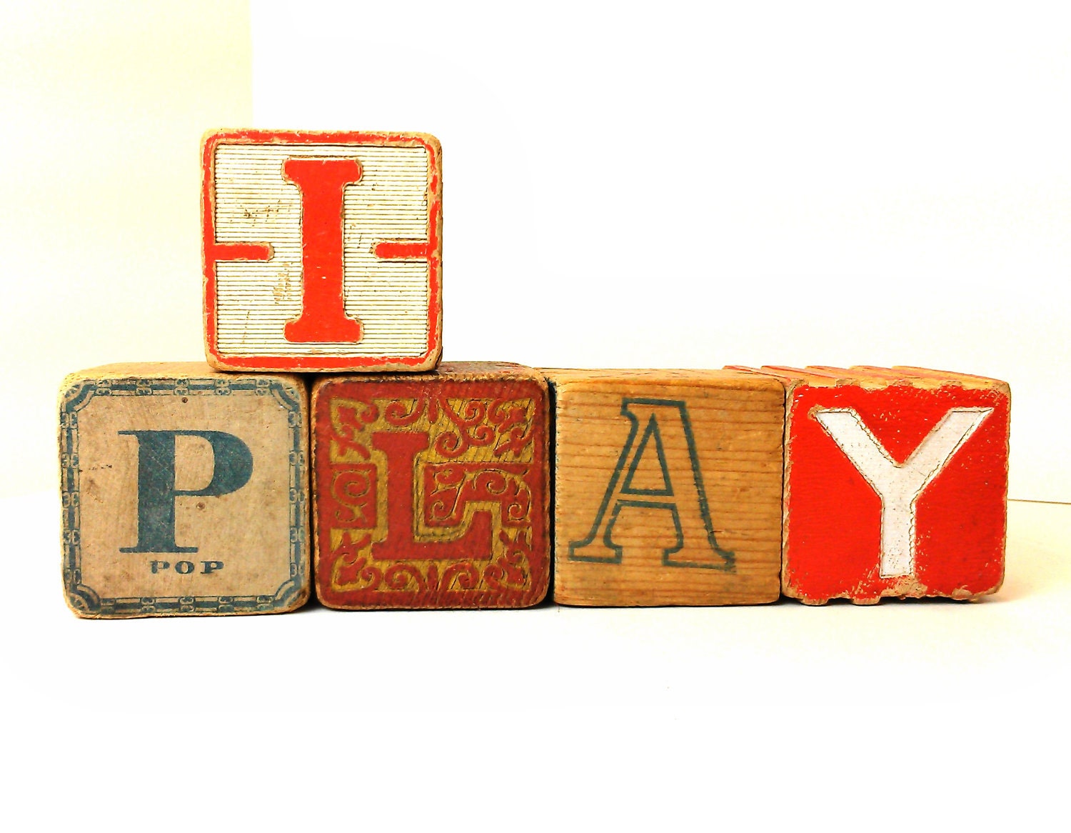 Vintage Personalized Block Letters - Repurposed Nursery School Toys - Rustic - Mod - Scrolly - Playful - Retro - Fun - Shabby - Contemporary