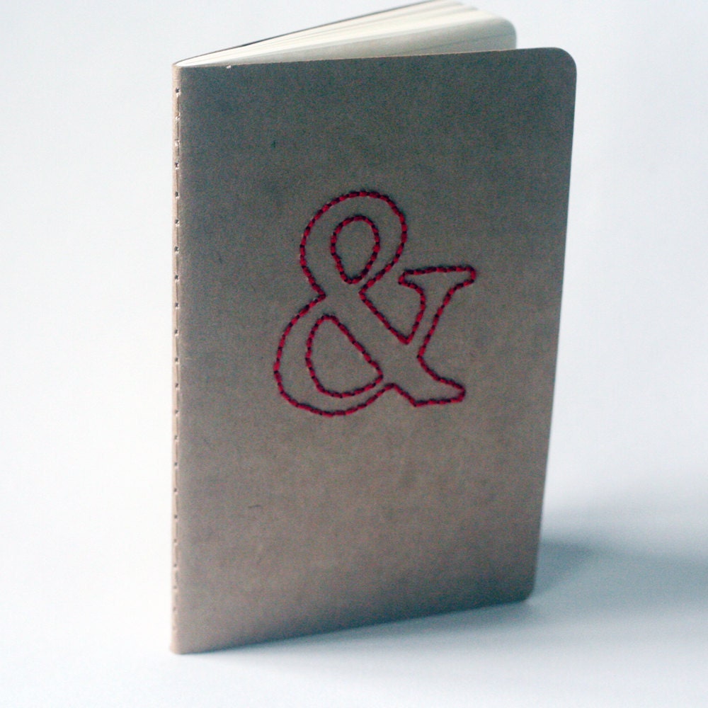 stitched moleskine notebook, red ampersand (lined pages)