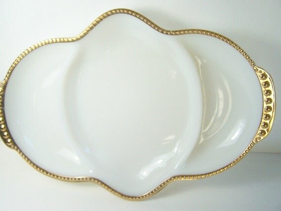 CLEARANCE Fire King Milk Glass Relish Plate, Divided Snack Plate, Anchor Hocking, Divided Dish, Vintage 50's