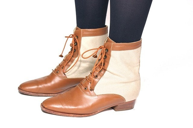 VTG 80's Canvas and Leather GUCCI Oxford Granny Ankle Boots 6