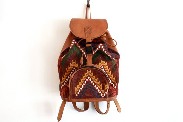 VTG Southwestern Blanket and Leather Backpack