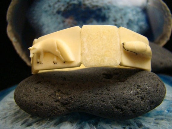 Vintage Walrus Tusk Ivory Carved Scrimshaw Artic by Fossils2Art