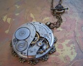 Pocket Watch Necklace Large Steampunk Jewelry Elgin Watch Movement Clockworks