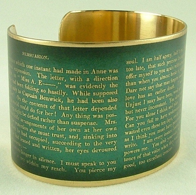 Jane Austen Jewelry - Persuasion Literary Book Quote - I'm Half Agony, Half Hope - Brass Cuff Bracelet