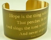 Hope is the thing with feathers - Emily Dickinson Literary Poetry Brass Cuff Bracelet