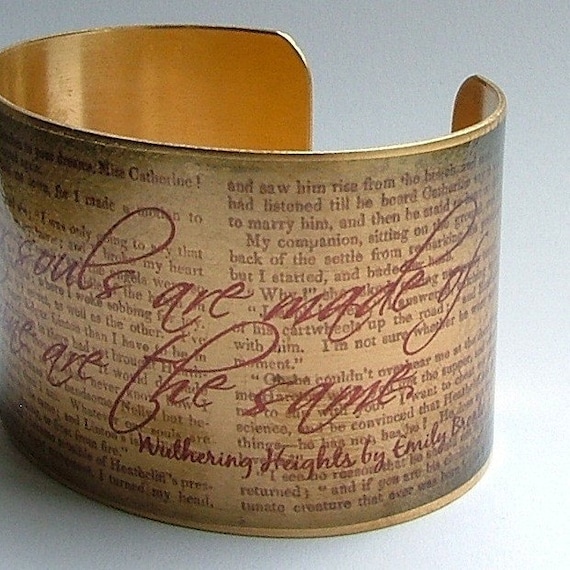 Wuthering Heights Book Emily Bronte's Haunting Literary Classic Brass Cuff Bracelet