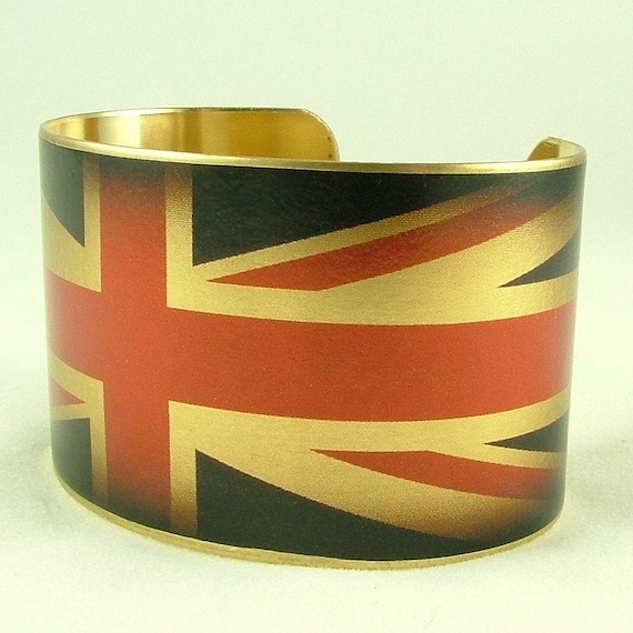 Union Jack Flag British Patriotic Brass Cuff Bracelet - Queen's Jubilee