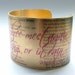 Shakespeare Jewelry Dramatic Macbeth Literary Quote Brass Cuff Bracelet - In Thunder, Lightning, or in Rain