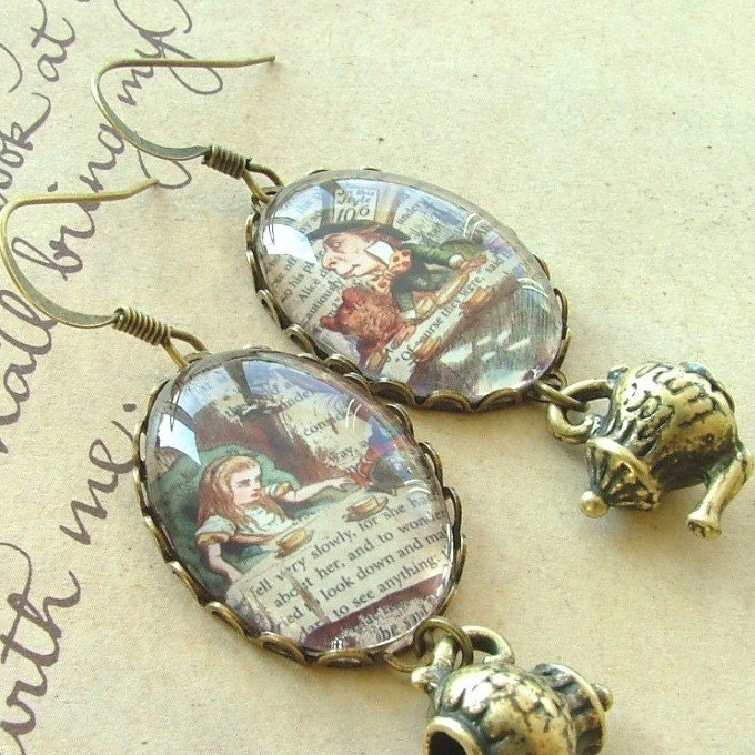 Alice In Wonderland 'A Mad Tea-Party' Literary Book Charm Earrings