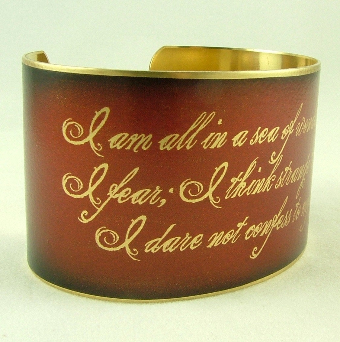 Dracula by Writer Bram Stoker Supernatural Gothic Book Quote - 'I doubt, I fear, I think strange things' - Brass Cuff Bracelet