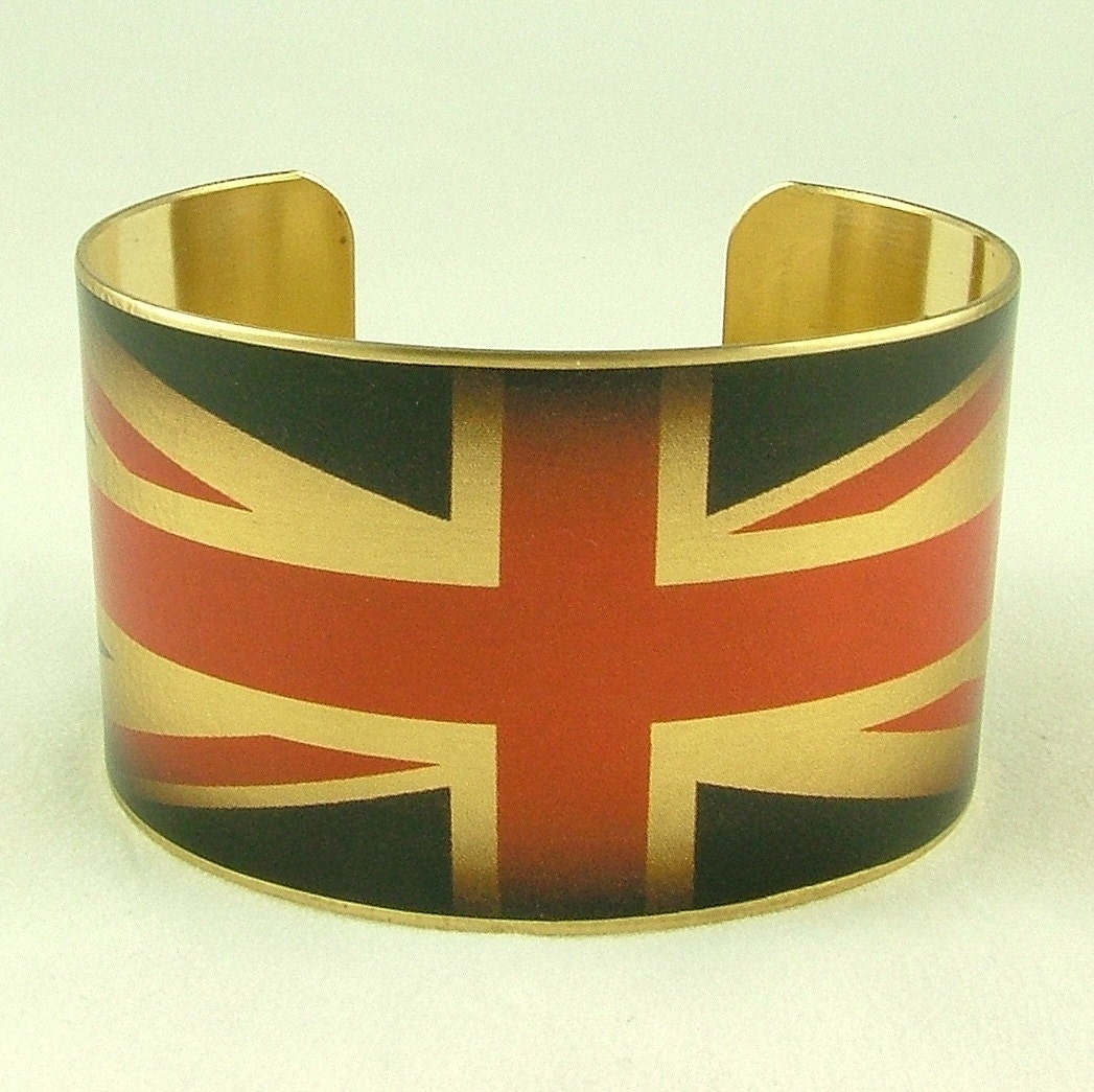 Union Jack Flag British Patriotic Brass Cuff Bracelet - Queen's Jubilee