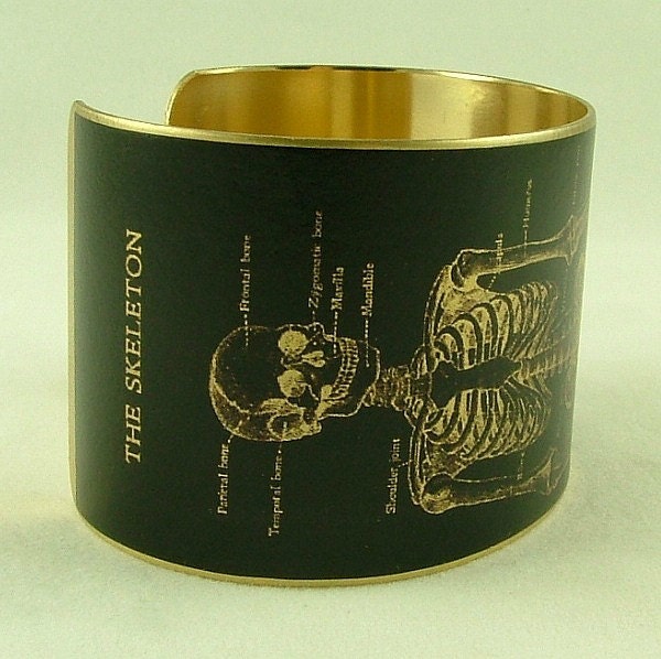 Anatomical Human Skeleton Brass Cuff Bracelet in Black - Doctor Jewelry