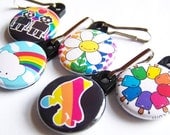 Rainbow Zipper Pulls A Collection of 5  kawaii cloud rollerskate robots in love daisy and popsicles