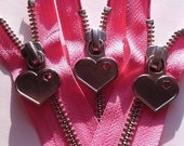 Metal Teeth 7 Inch Zippers with Special Heart Pull - YKK- 3 Pieces- Flamingo Pink 335