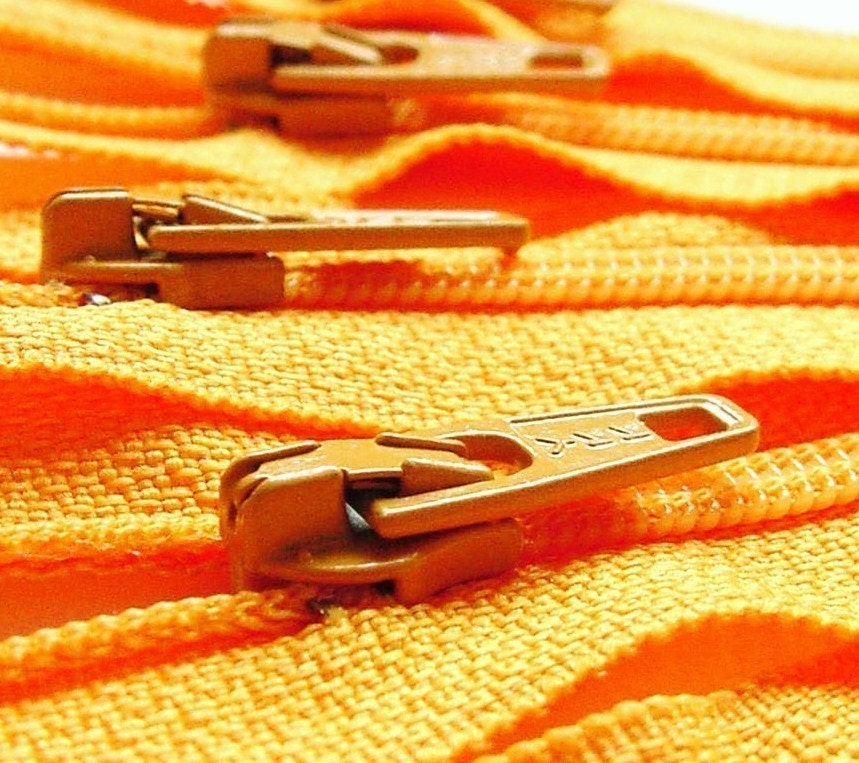 Five 7 Inch Zippers YKK Bright Orange