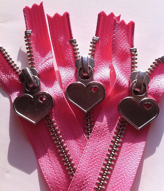 Last 2- Reserved for MaLora- Metal Teeth 7 Inch Zippers with Special Heart Pull - YKK- 2 Pieces- Flamingo Pink 335