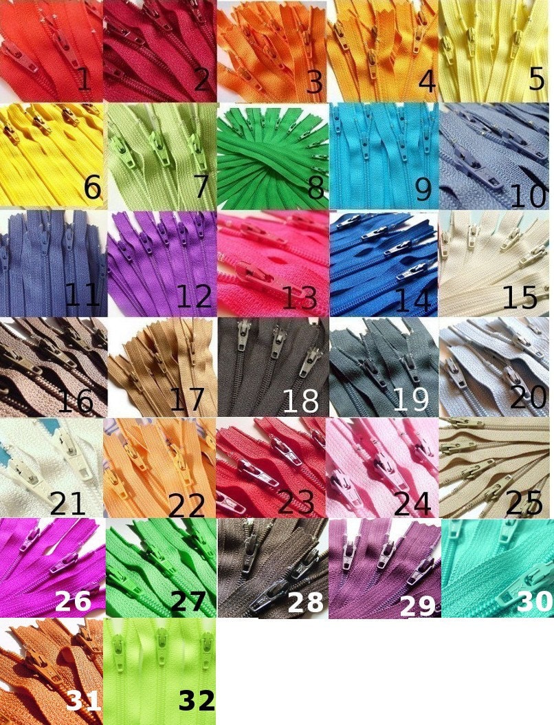Your Choice of 10 YKK Brand 10 Inch Zippers Mix and Match orange red yellow green navy blue chocolate brown cream hot pink