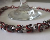 Chainmaille Red Gray and Sliver necklace