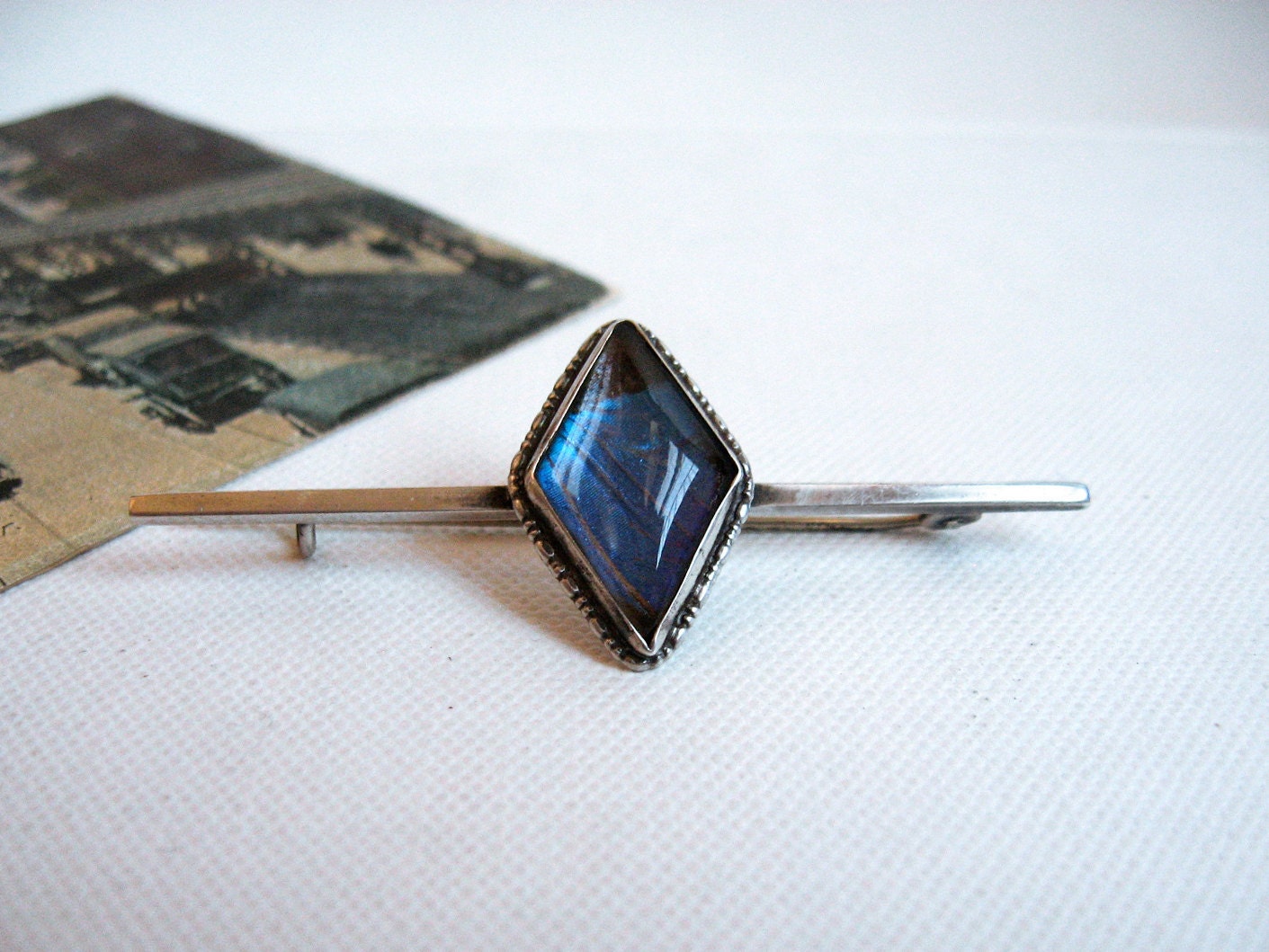 Butterfly Wing Brooch Sterling Silver Bar Pin Antique