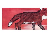 Red White and Black Fox Illustration Print